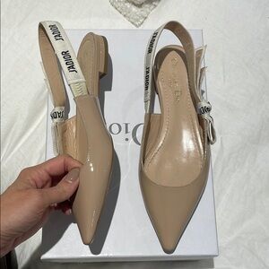 Dior Cream Flats with Pointed Toe and Ankle Strap